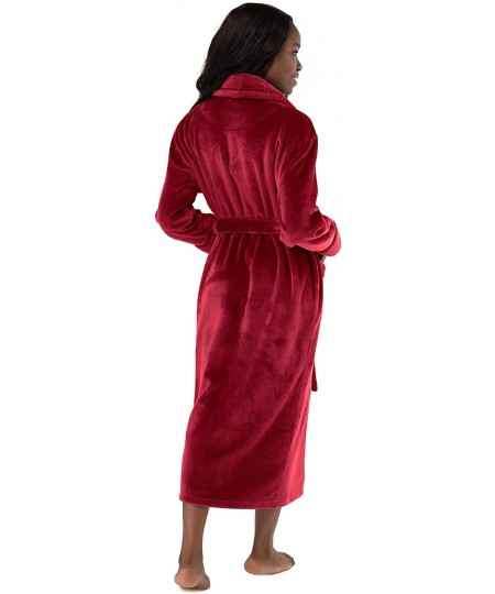 Robes Women's Plush Soft Warm Fleece Bathrobe- Comfy Womens Robe - Burgundy - CV192CH43XH