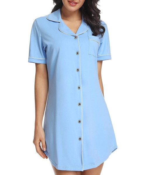 Nightgowns & Sleepshirts Womens Nightshirt Short Sleeves Pajama Boyfriend Shirt Dress Nightie Sleepwear PJ - Style 2 - Light ...