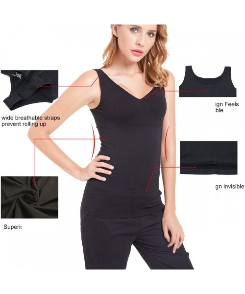Shapewear Women's Shapewear Tank Tops Slimming Camisole Compression top with Firm Tummy Control - V-black+black - CC190DQ0H4T