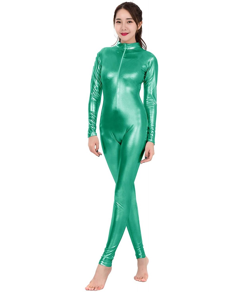 Womens Shiny Metallic Spandex Zip Up Catsuit Unitard- Green- XXL ...