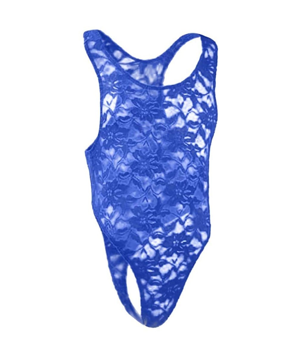 G-Strings & Thongs Men's Sexy Lace Jumpsuit Erotic Bodysuit Nightclub Underwear Bar Performance - Blue - C918XEYHR6Q