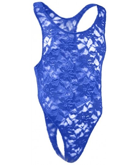 G-Strings & Thongs Men's Sexy Lace Jumpsuit Erotic Bodysuit Nightclub Underwear Bar Performance - Blue - C918XEYHR6Q