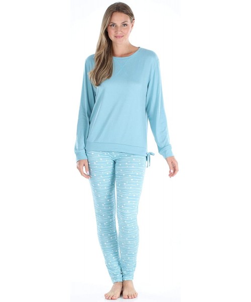 Sets Women's Long Sleeve Top and Pajama Pant Set - Linear Dot Teal - CE18OL7N746
