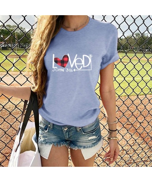 Thermal Underwear Women's Short Sleeve Tee Shirt Valentine's Day Casual Heart Print Blouse Round Neck Daily Tops T-Shirt - Gr...