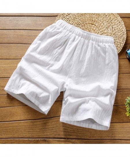 Shapewear Men's Cotton Linen Sets Fashion Casual Comfortable Short Sleeve Shorts Suit - D White - C5195H49K7D