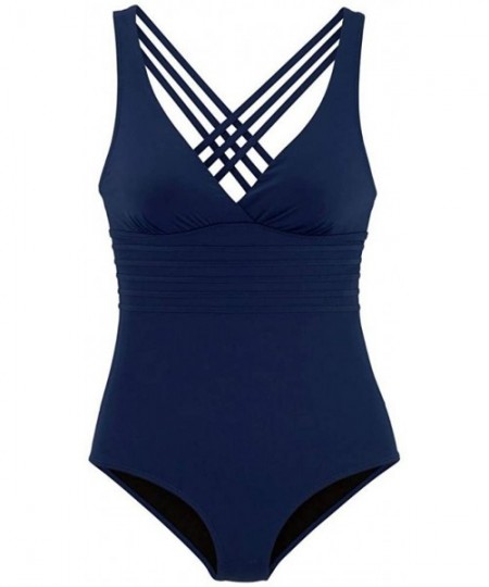 Slips Swimsuits One Piece Bikini Set Pleated Solid Monokini Beachwear Tankini Swimwear Cover Up - Blue - CV18NN28I9O