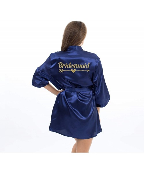 Robes Satin Robe for Bridesmaid and Bride Wedding Party Short Robe with Gold Glitter - Navy-blue-bridesmaid - CT192UO5QSQ