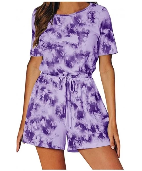 Sets Women Romper Jumpsuit Stripe Printing Off Shoulder Sleeveless Playsuit - Purple 03 - CL190HQ2CQ0
