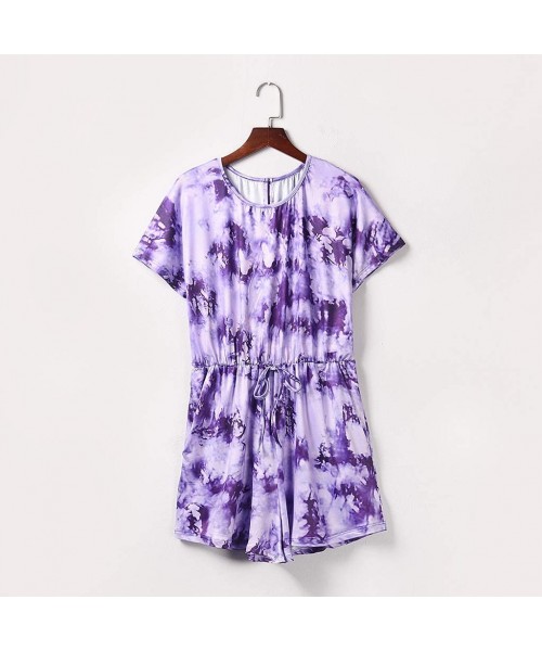 Sets Women Romper Jumpsuit Stripe Printing Off Shoulder Sleeveless Playsuit - Purple 03 - CL190HQ2CQ0