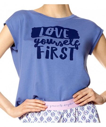Tops Women's Love Yourself First Pajama Top - Blue - C7183O66GTX