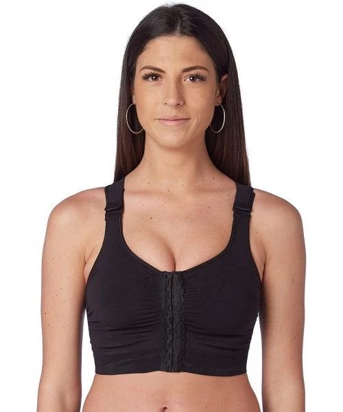 Bras Extra Comfort Compression Bra with Front Opening and lace - Black - CN17WW9GKTY