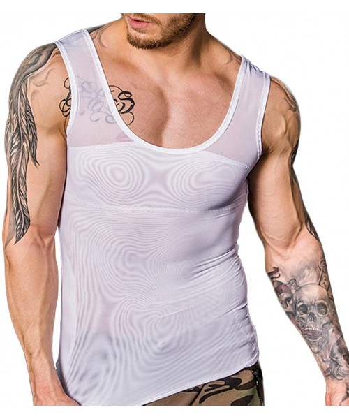Shapewear Mens Slimming Shapewear with Zipper Shirt Top Body Shaper Net Nylon Compression T-Shirts - White-5 - CM18DQ7OW4A