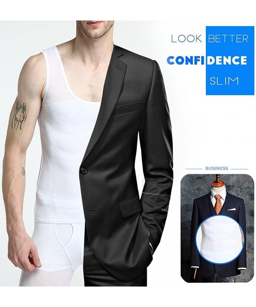 Shapewear Mens Slimming Shapewear with Zipper Shirt Top Body Shaper Net Nylon Compression T-Shirts - White-5 - CM18DQ7OW4A