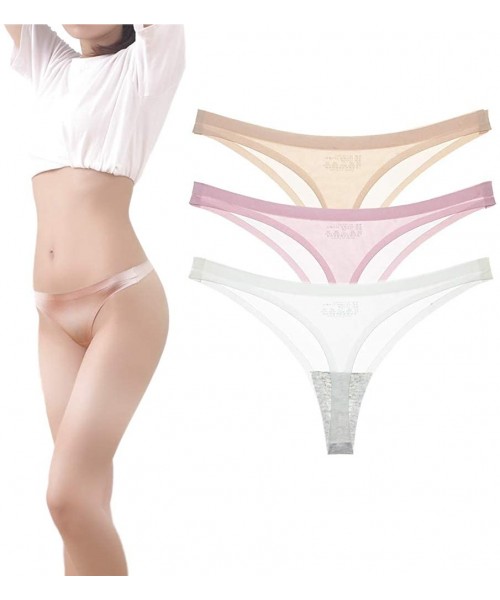 Panties 1-4 Pack Women's Seamless Invisible Hipster Thongs Panties- Low Rise Breathable Underwear - White/Pink/Beige - C918ZE...
