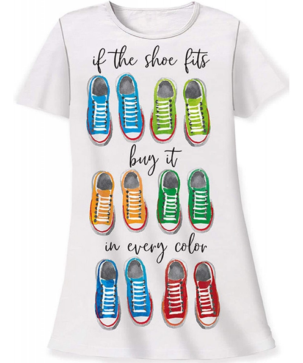 Nightgowns & Sleepshirts If The Shoe Fits Buy It in Every Color Nightshirt One Size Cotton White - C018O74UA5Y