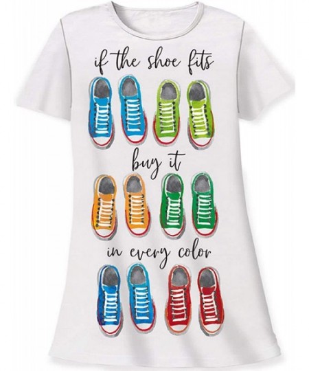 Nightgowns & Sleepshirts If The Shoe Fits Buy It in Every Color Nightshirt One Size Cotton White - C018O74UA5Y