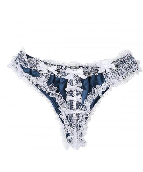 Briefs Men's Frilly Ruffled Satin Floral Lace Bikini Briefs Sissy Panties Crossdress Underwear - Dark Blue - CD19D3Z4KY3