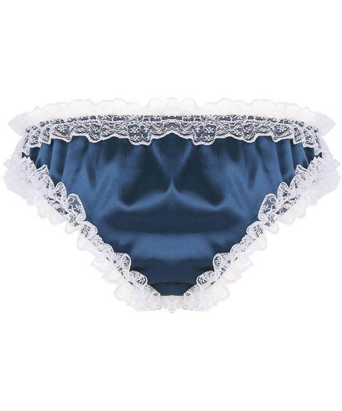 Briefs Men's Frilly Ruffled Satin Floral Lace Bikini Briefs Sissy Panties Crossdress Underwear - Dark Blue - CD19D3Z4KY3
