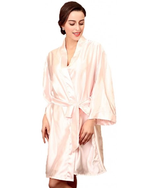 Nightgowns & Sleepshirts Women's Kimono Robe Knee Length Lingerie Sleepwear Short Satin - Light Pink - CI12IUINPM5
