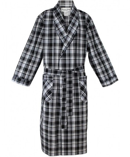 Robes Classical Sleepwear Men's Woven Shawl Collar Robe - Black/Gray- Plaid (0181) - CG18U045RTZ