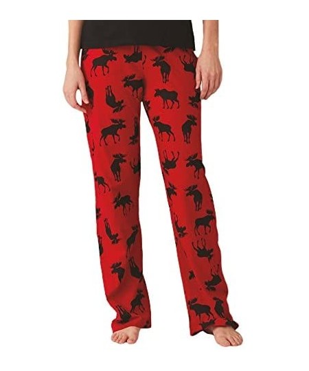 Sets Moose Family Pajamas - Women's Jersey Pajama Pants - Moose on Red - CM114EWY3X7