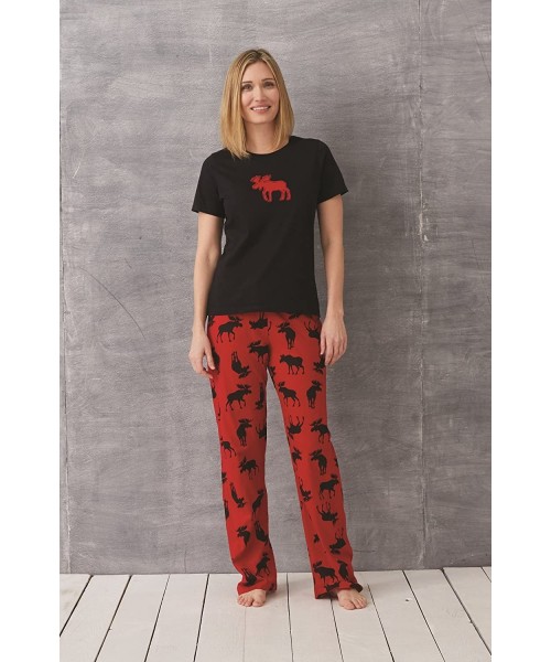 Sets Moose Family Pajamas - Women's Jersey Pajama Pants - Moose on Red - CM114EWY3X7
