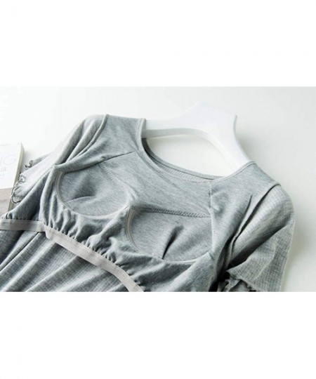 Tops Women's Striped Cotton Built-in Bra Pajama Tee Wireless Bra Sleepwear Lingerie Short Sleeve Top Tees Underwear Shirt - 1...
