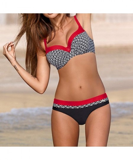 Tops Women's Swimwear Sexy Bikini Set Sunflower Print Tankini Brazilian Swimsuit Two-Piece Beachwear Swimwear - D7-red - C818...