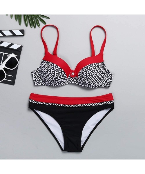 Tops Women's Swimwear Sexy Bikini Set Sunflower Print Tankini Brazilian Swimsuit Two-Piece Beachwear Swimwear - D7-red - C818...