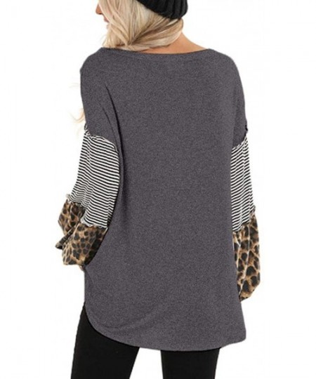 Slips Womens Leopard Print Tunic Top Casual Long Sleeve Striped Splicing Shirt Pullover Color Block Tops for Women Girls - Da...