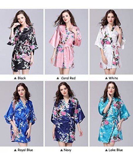 Nightgowns & Sleepshirts Women Bath Robe Summer Faux Silk Floral Lady Bathrobe Female Nightwear Sleep Kimono WP065 - Wp065-pi...