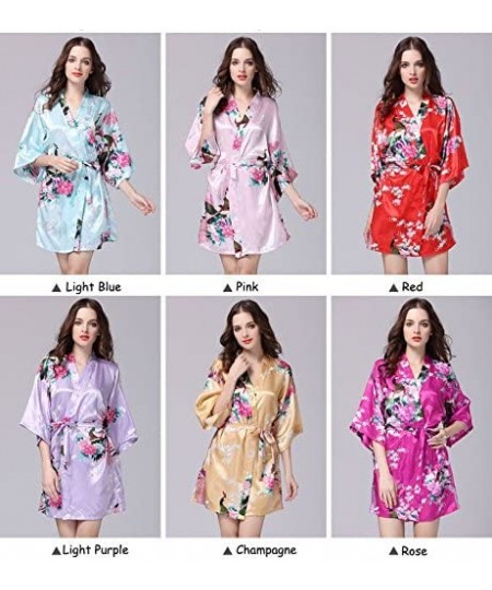 Nightgowns & Sleepshirts Women Bath Robe Summer Faux Silk Floral Lady Bathrobe Female Nightwear Sleep Kimono WP065 - Wp065-pi...