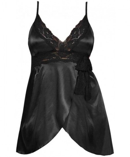 Garters & Garter Belts Sexy Women Plus Size Luxury Satin Lace Chemise Nightdress Silky Lingerie Dress Babydoll with Thong Set...