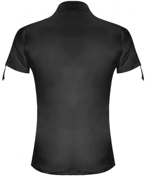Thermal Underwear Mens Fashion Solid T-Shirts- Casual Notched Collar Short Sleeve Tees Summer Beach Breatheable Tops - Black ...