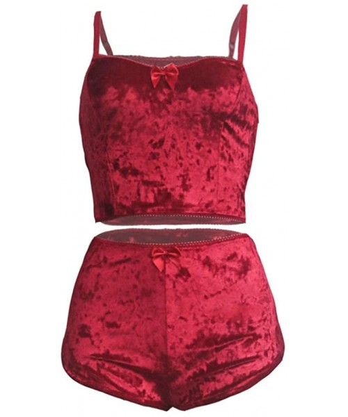 Sets Lingerie for Women for Sex New Womens Sexy Lingerie Velvet Camisole Bow Shorts Set Plus Size Bra Underwear Z1 red - CR19...