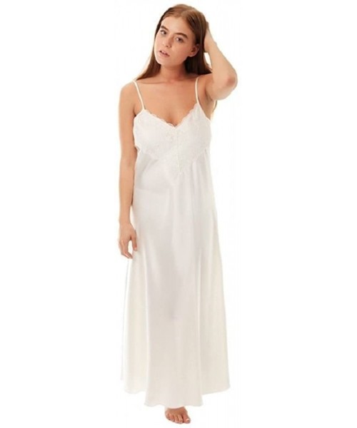 Nightgowns & Sleepshirts Womens Satin & Deep Lace Long Chemise Negligee Nightdress Nightie Size 10-28 N50 - Cream - CG17YHE0NSL