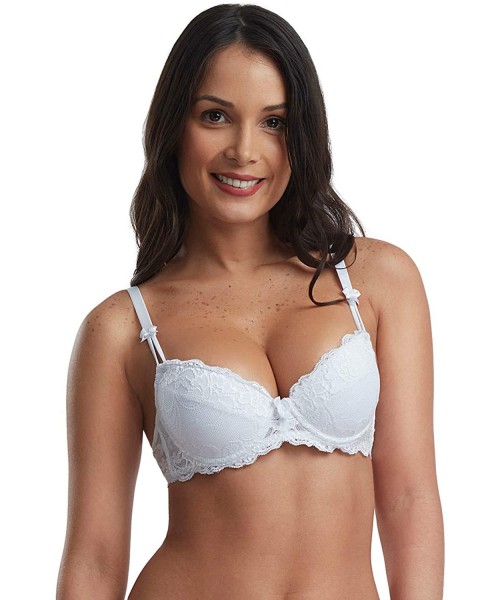 Bras Sexy Lace Bras for Women - Modern Double Push Up Bra - Preformed Cup and Bows - White - CS195AUAE3L