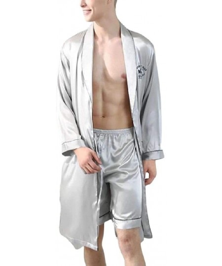 Robes Men Satin Two Pieces Nightwear Nightgown Sleepwear Robe Soft Bathrobes - 3 - CZ18SY3U45S