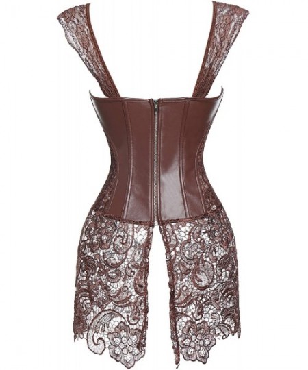 Bustiers & Corsets Women Corset Waist Bustier Dress Lace Boned Adjustable Shaper Overbust Bustier Steampunk Skirt - Brown - C...