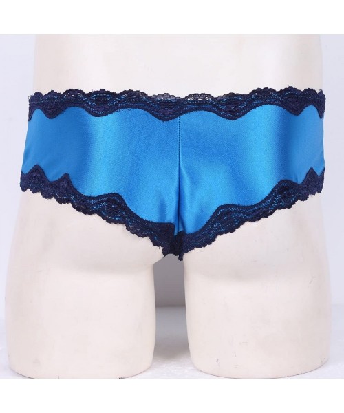 Briefs Men's Lace Floral Bikini Briefs Underwear Sissy Pouch Crossdress Panties - Blue - C5185Q3587U