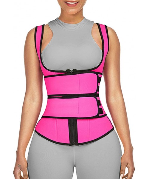Shapewear Neoprene Waist Trainer Vest 9 Steel Boned Sauna Suit Workout Zipper with Belt for Women Weight Loss - Rose Red Neop...