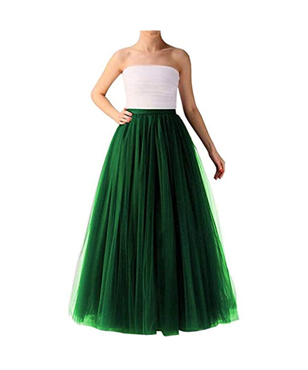Slips Women's Long Tutu Tulle 5 Layers Skirt Elastic Waist A Line Floor Length Prom Party Skirts Petticoat - Blackish Green -...