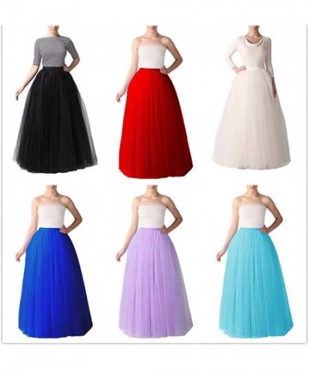 Slips Women's Long Tutu Tulle 5 Layers Skirt Elastic Waist A Line Floor Length Prom Party Skirts Petticoat - Blackish Green -...