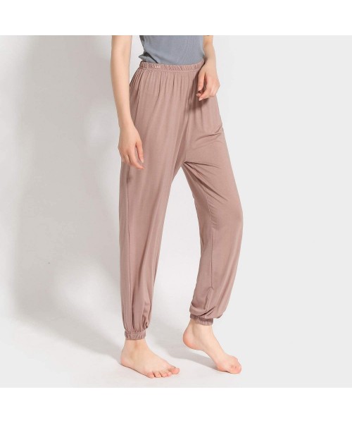 Bottoms Women's Casual Pajama Pants Jogger Loose Soft Loungewear Stretchy Yoga Solid Panty - Khaki - C918X4MRQQZ