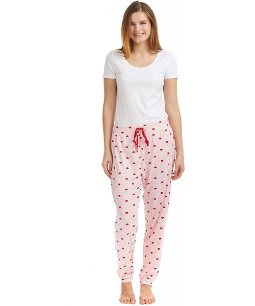 Bottoms Women's Pajama Bottoms - Super Soft and Comfortable - Stretch - Pink/Red Hearts - CO193MQ7Y0Y