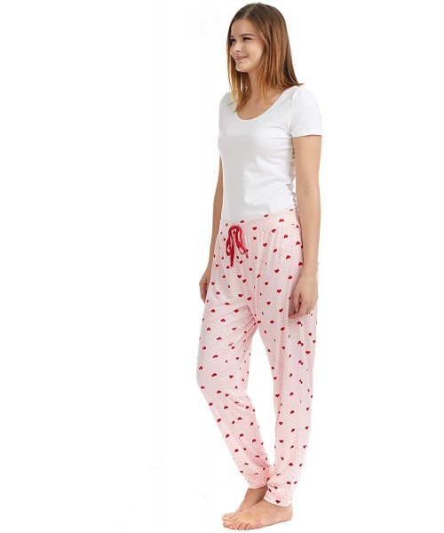 Bottoms Women's Pajama Bottoms - Super Soft and Comfortable - Stretch - Pink/Red Hearts - CO193MQ7Y0Y