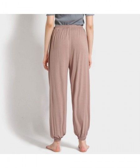 Bottoms Women's Casual Pajama Pants Jogger Loose Soft Loungewear Stretchy Yoga Solid Panty - Khaki - C918X4MRQQZ
