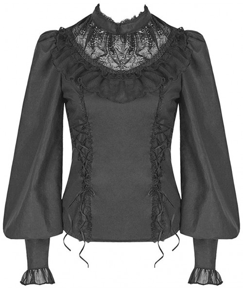 Bustiers & Corsets Black Gothic Long Sleeve Tops for Women Plus Size Lace Up Corset Victorian - CZ18LXOMAQN