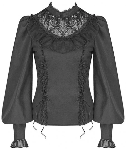 Bustiers & Corsets Black Gothic Long Sleeve Tops for Women Plus Size Lace Up Corset Victorian - CZ18LXOMAQN