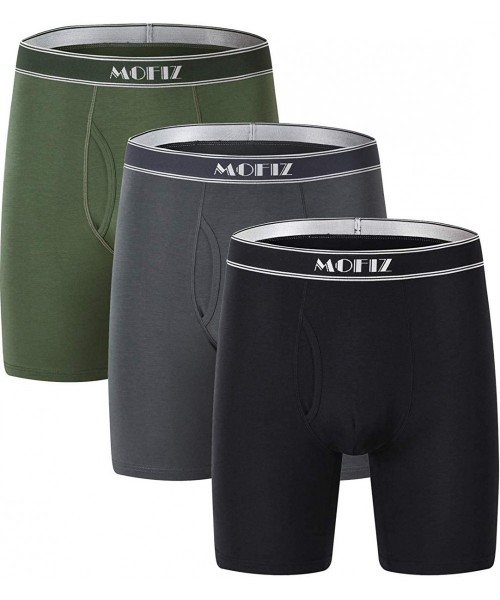 Boxer Briefs Mens Boxer Briefs Long Leg Pack Big and Tall Underwear Soft Bamboo Underpants - 3 Pack-black/Green/Grey - CM197E...